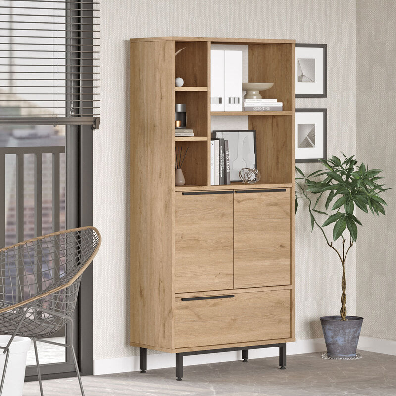 Vitrina librero moderna tipo madera con puertas y espacios de almacenamiento