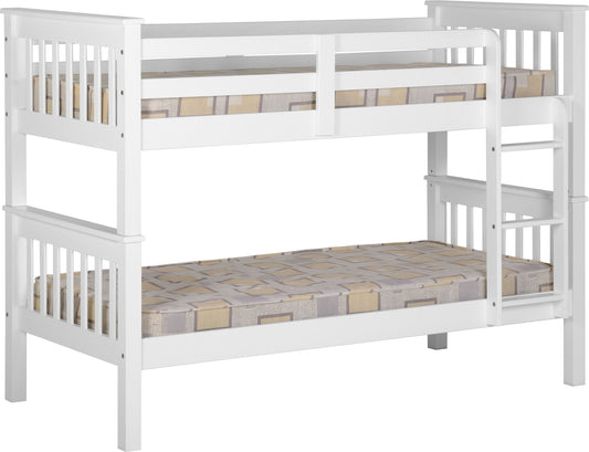 Litera de Madera Blanca con Cama Nido Inferior 3 Camas Individuales