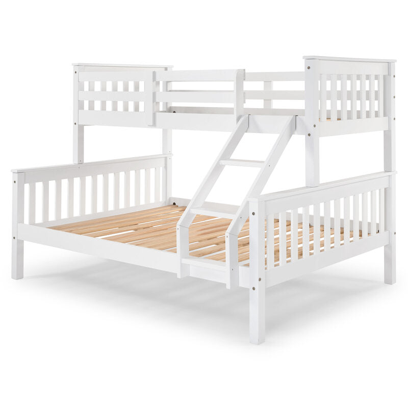 Litera de Madera Blanca 150x204x147 cm | Cama Matrimonial e Individual (135x190 abajo y 90x190 arriba) | Estructura Robusta con Escalera y Baranda de Seguridad - Buyqualia