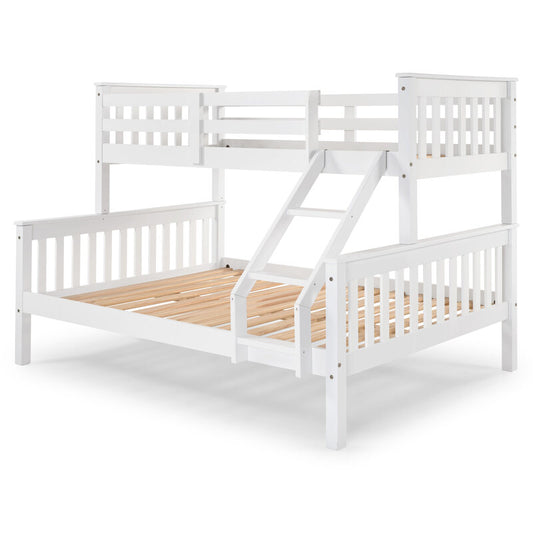 Litera de Madera Blanca 150x204x147 cm | Cama Matrimonial e Individual (135x190 abajo y 90x190 arriba) | Estructura Robusta con Escalera y Baranda de Seguridad - Buyqualia