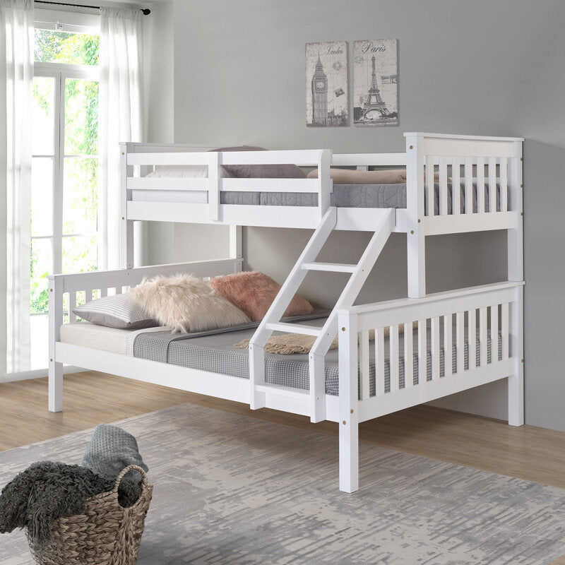 Litera de Madera Blanca 150x204x147 cm | Cama Matrimonial e Individual (135x190 abajo y 90x190 arriba) | Estructura Robusta con Escalera y Baranda de Seguridad - Buyqualia