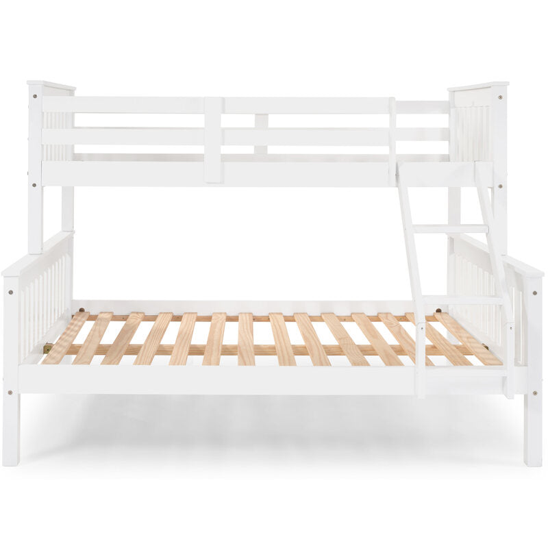 Litera de Madera Blanca 150x204x147 cm | Cama Matrimonial e Individual (135x190 abajo y 90x190 arriba) | Estructura Robusta con Escalera y Baranda de Seguridad - Buyqualia