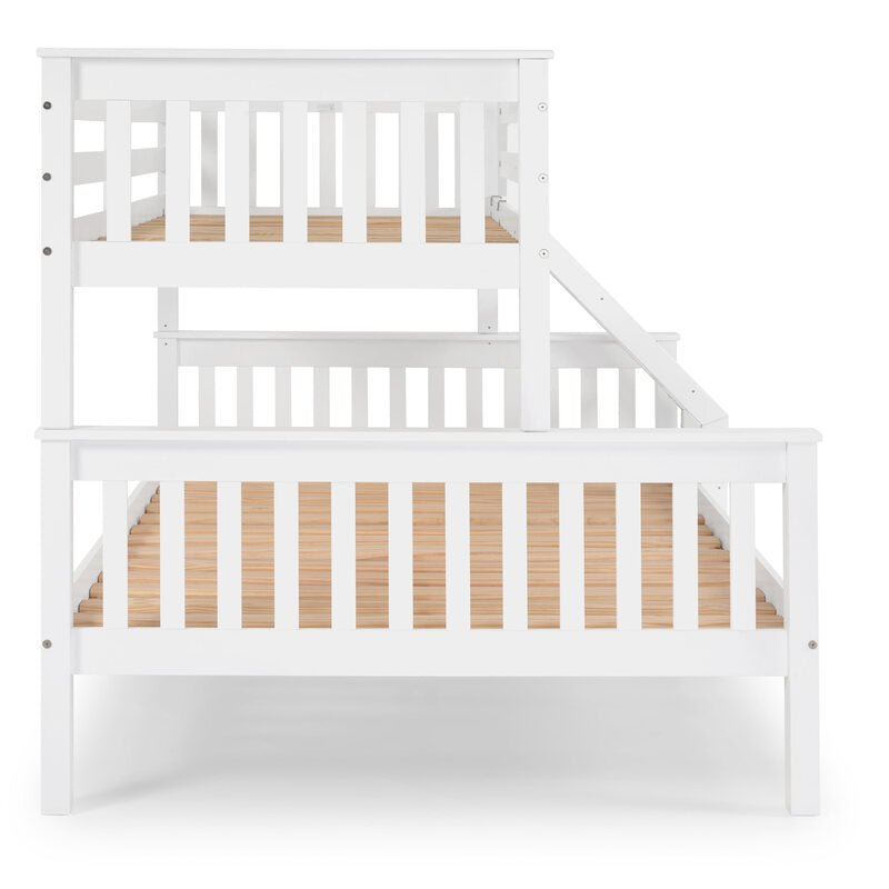 Litera de Madera Blanca 150x204x147 cm | Cama Matrimonial e Individual (135x190 abajo y 90x190 arriba) | Estructura Robusta con Escalera y Baranda de Seguridad - Buyqualia