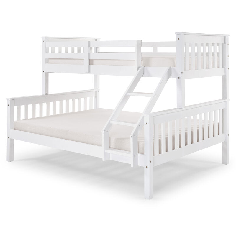 Litera de Madera Blanca 150x204x147 cm | Cama Matrimonial e Individual (135x190 abajo y 90x190 arriba) | Estructura Robusta con Escalera y Baranda de Seguridad - Buyqualia
