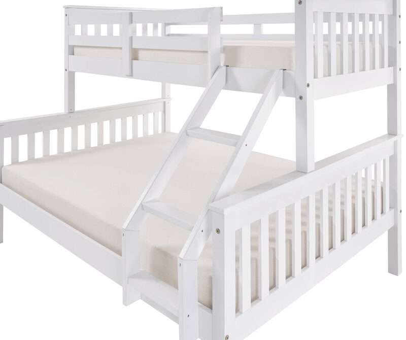 Litera de Madera Blanca 150x204x147 cm | Cama Matrimonial e Individual (135x190 abajo y 90x190 arriba) | Estructura Robusta con Escalera y Baranda de Seguridad - Buyqualia