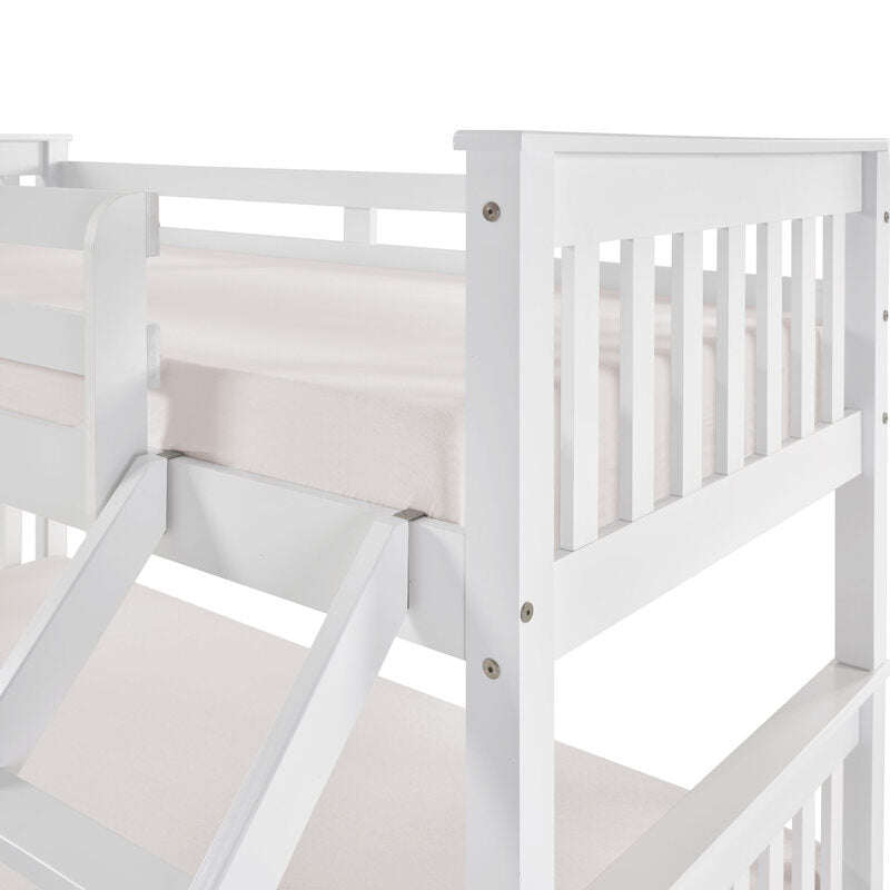 Litera de Madera Blanca 150x204x147 cm | Cama Matrimonial e Individual (135x190 abajo y 90x190 arriba) | Estructura Robusta con Escalera y Baranda de Seguridad - Buyqualia