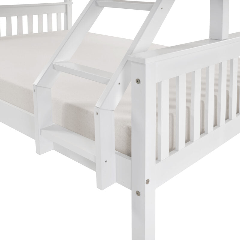 Litera de Madera Blanca 150x204x147 cm | Cama Matrimonial e Individual (135x190 abajo y 90x190 arriba) | Estructura Robusta con Escalera y Baranda de Seguridad - Buyqualia