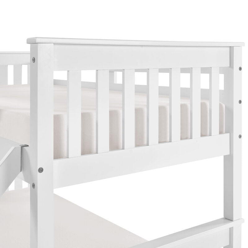 Litera de Madera Blanca 150x204x147 cm | Cama Matrimonial e Individual (135x190 abajo y 90x190 arriba) | Estructura Robusta con Escalera y Baranda de Seguridad - Buyqualia