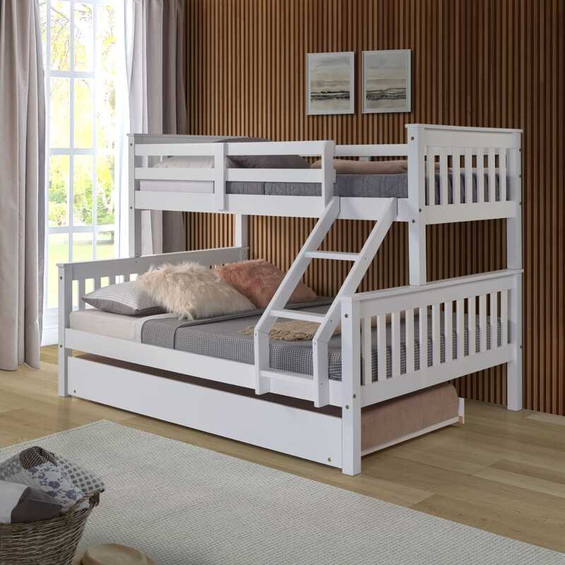 Litera de Madera Blanca 150x204x147 cm | Cama Matrimonial e Individual (135x190 abajo y 90x190 arriba) | Estructura Robusta con Escalera y Baranda de Seguridad - Buyqualia