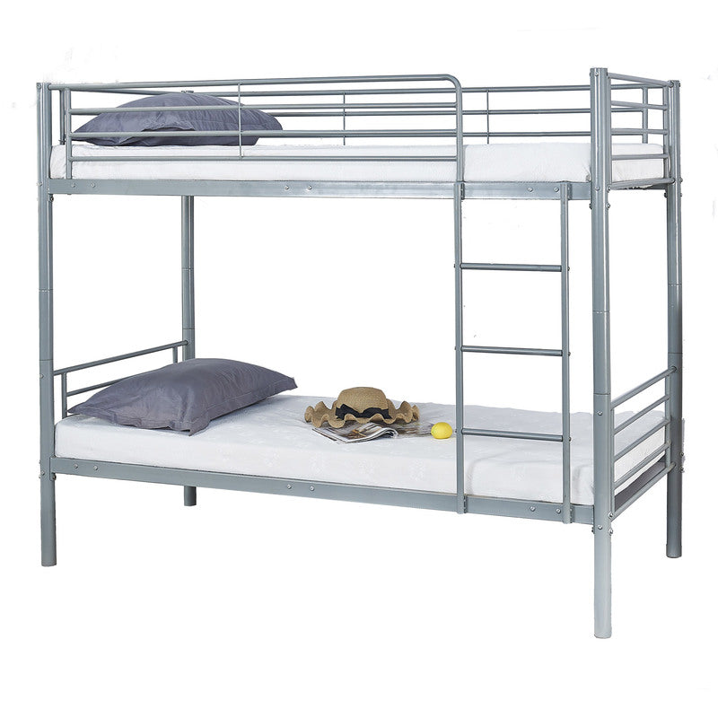 Litera Metálica Gris para Colchones de 90x190 cm | Cama Doble Resistente con Escalera y Baranda de Seguridad | Diseño Compacto y Moderno para Niños y Adultos - Buyqualia