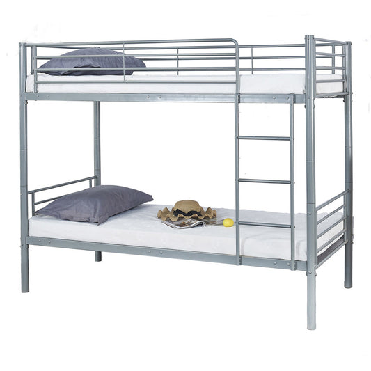 Litera Metálica Gris para Colchones de 90x190 cm | Cama Doble Resistente con Escalera y Baranda de Seguridad | Diseño Compacto y Moderno para Niños y Adultos - Buyqualia