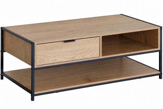 Mesa de centro con cajón y estante inferio.