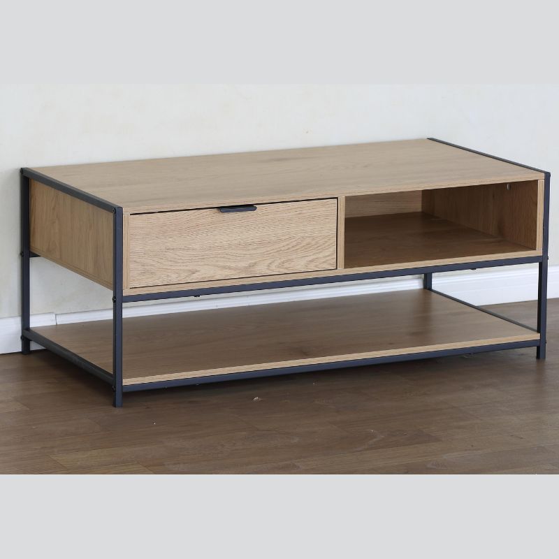 Mesa de centro con cajón y estante inferior color roble wild de 100x50x40 CM