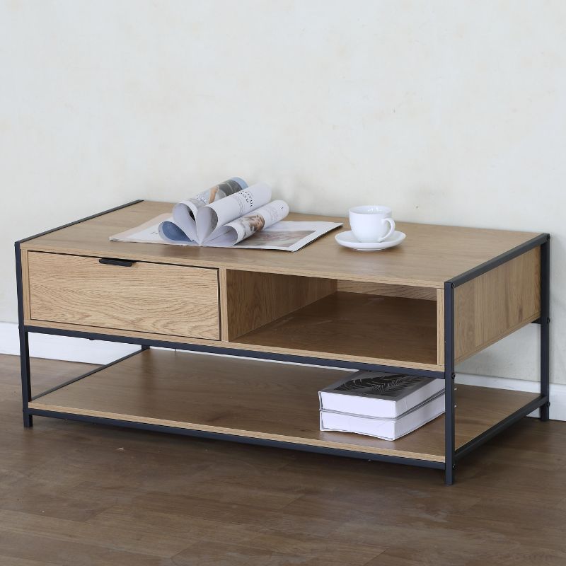 Mesa de centro con cajón y estante inferior color roble wild de 100x50x40 CM