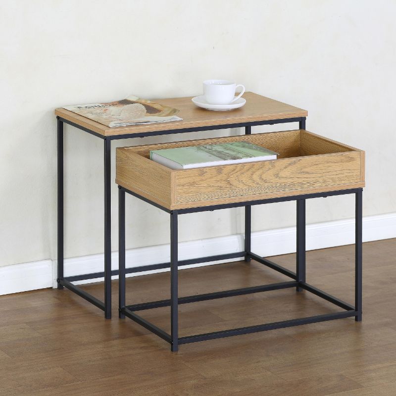 Mesa auxiliar 2 en 1 con bandeja extraíble – set 2 unidades 55x60x30 / 45x55x30cm