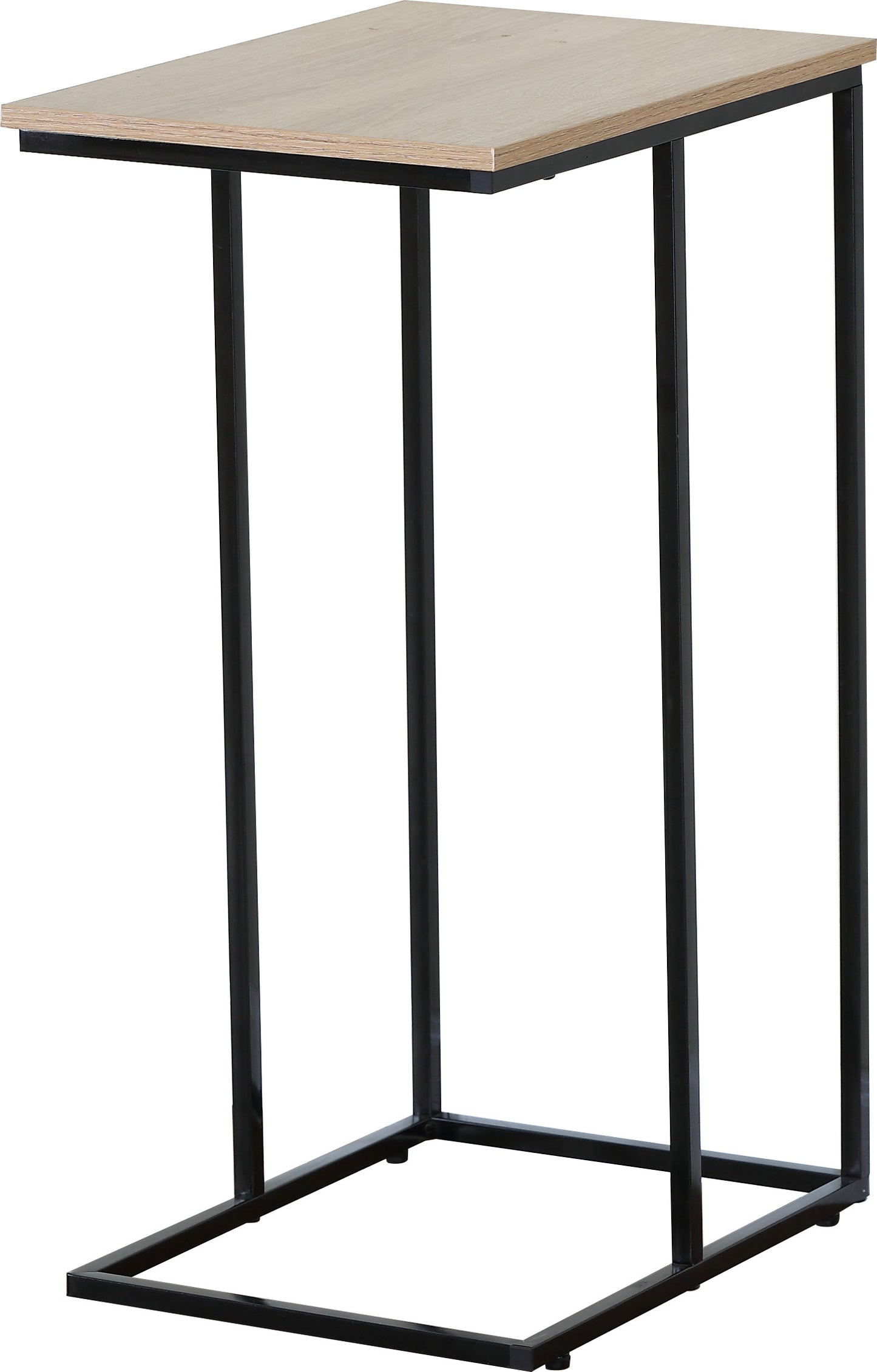 Mesita auxiliar tipo C con estructura metálicaMESA AUXILIAR METÁLICA CON TAPA DE MADERA 65x30x40 CM – PATAS LATERALES - BUYQUALIA