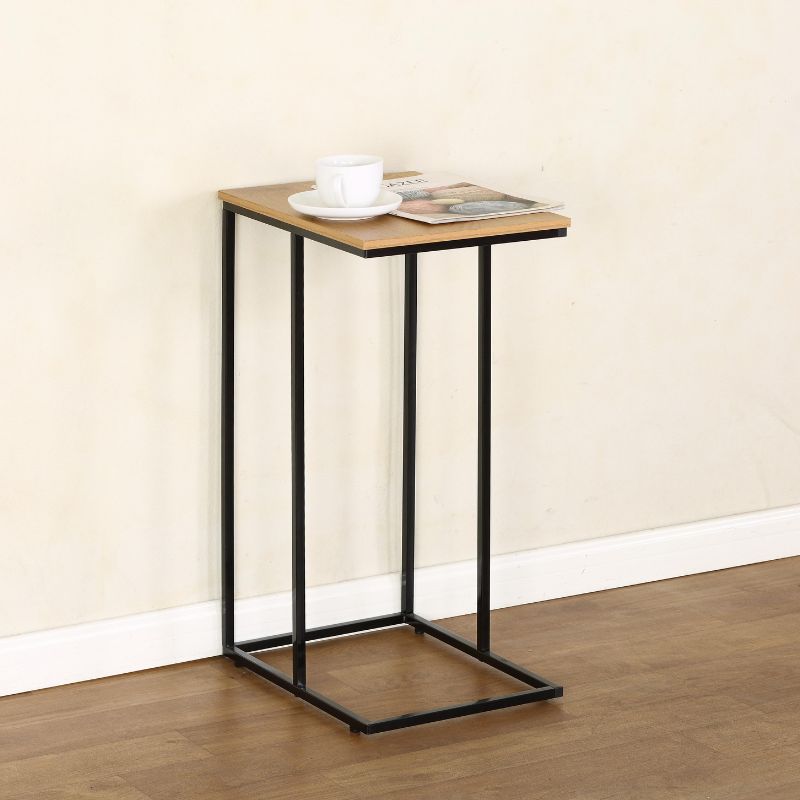 Mesita auxiliar tipo C con estructura metálicaMESA AUXILIAR METÁLICA CON TAPA DE MADERA 65x30x40 CM – PATAS LATERALES - BUYQUALIA