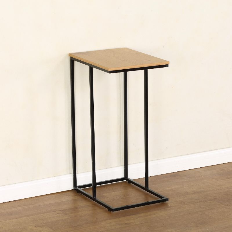 Mesita auxiliar tipo C con estructura metálicaMESA AUXILIAR METÁLICA CON TAPA DE MADERA 65x30x40 CM – PATAS LATERALES - BUYQUALIA