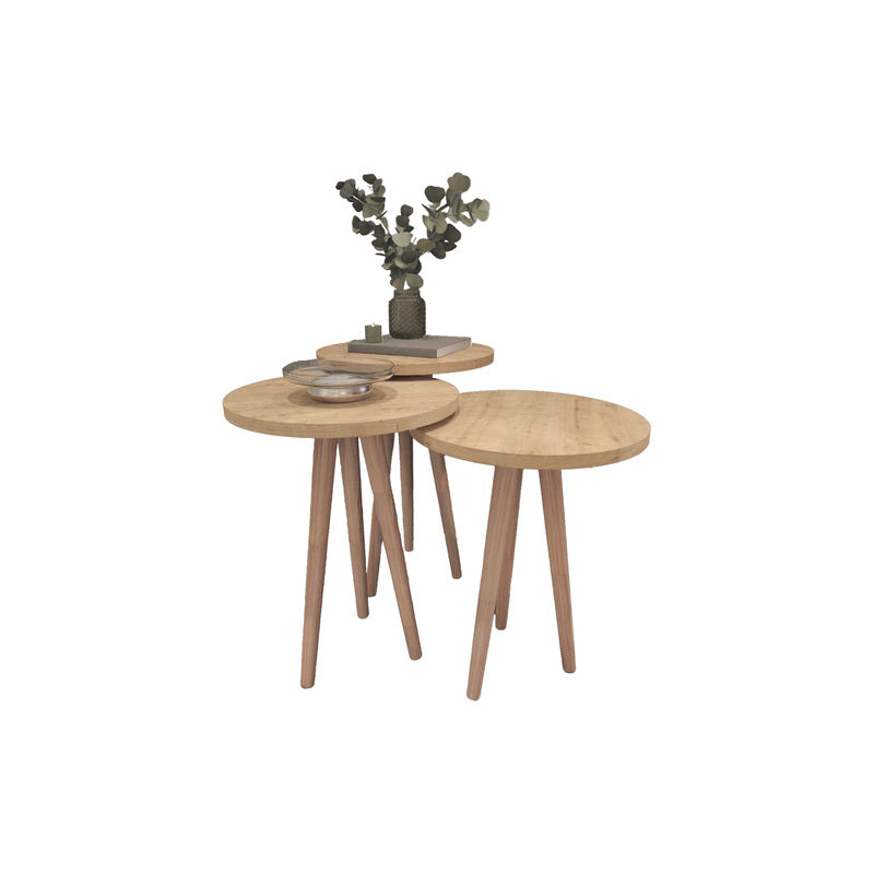 Juego de 3 Mesas Auxiliares Redondas Blancas con Patas Color Safir | Ø35 cm | Alturas Escalonadas de 49, 47 y 45 cm | Diseño Moderno y Versátil - Buyqualia