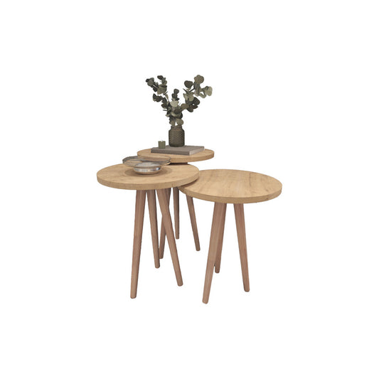 Juego de 3 Mesas Auxiliares Redondas Blancas con Patas Color Safir | Ø35 cm | Alturas Escalonadas de 49, 47 y 45 cm | Diseño Moderno y Versátil - Buyqualia
