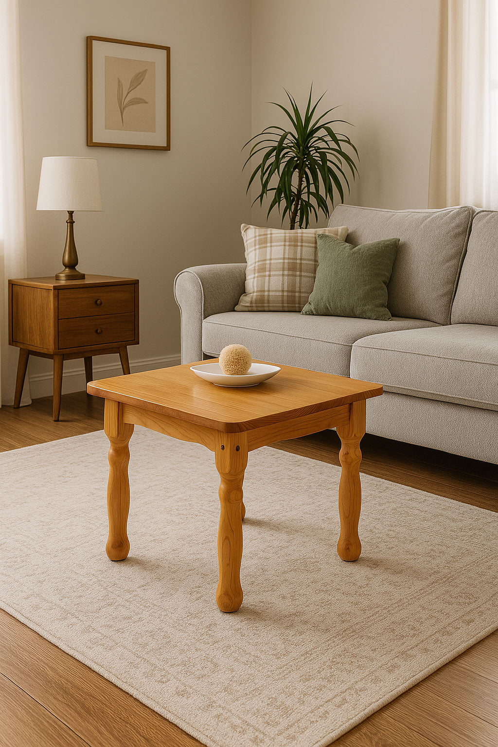 Mesa de centro de madera maciza – Estilo clásico rústico, patas torneadas, acabado natural – Ideal para salón o sala de estar - Buyqualia