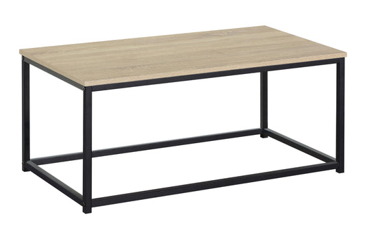 Mesa de Centro Estilo Industrial Rectangular – En Melamina Color Roble y Patas de Acero Negro - 40,5x90x48 cm -  Buyqualia