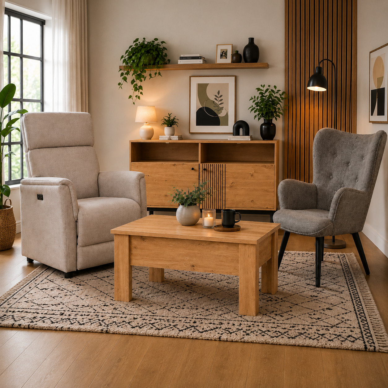 Mesa de Centro Elevable con Espacio de Almacenaje – Mesa de Salón Funcional – Disponible en Blanco, Roble Ares y Sonoma