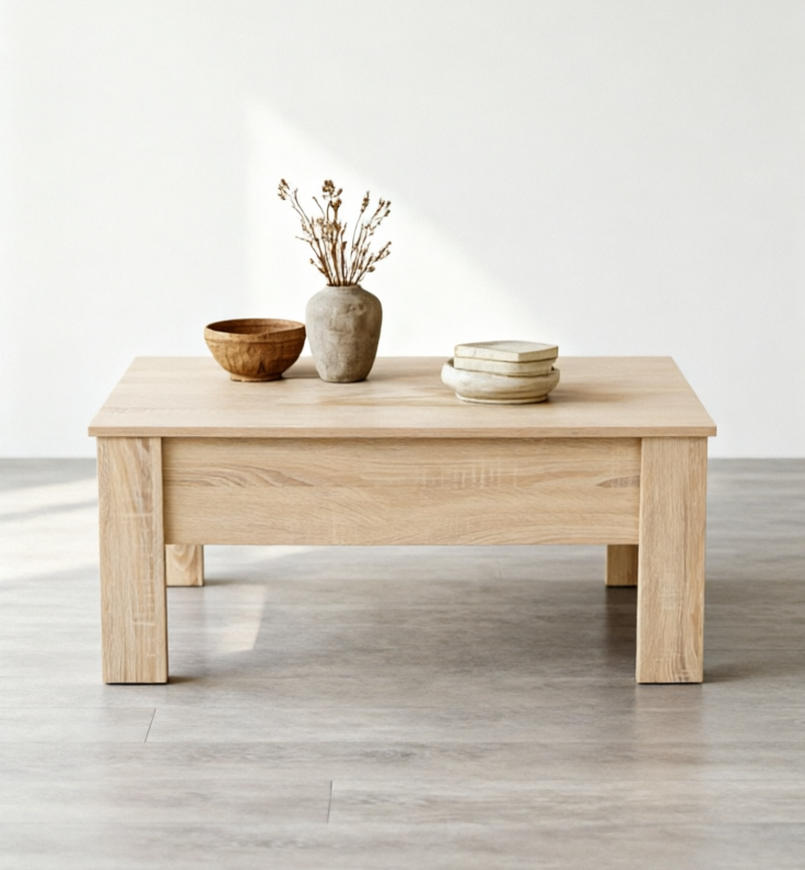 Mesa de Centro Elevable con Espacio de Almacenaje – Mesa de Salón Funcional – Disponible en Blanco, Roble Ares y Sonoma