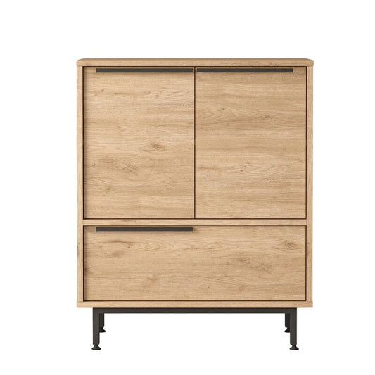 Aparador de Madera Acabado Roble con Patas Metálicas – Estilo Moderno Industrial – Mueble de Almacenaje para Salón, Comedor o Recibidor – Buyqualia