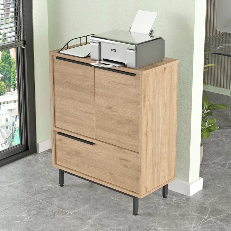 Aparador de Madera Acabado Roble con Patas Metálicas – Estilo Moderno Industrial – Mueble de Almacenaje para Salón, Comedor o Recibidor – Buyqualia