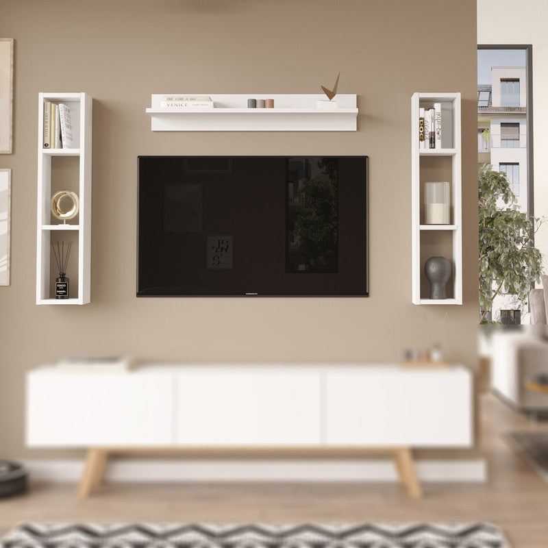 Estantería de Pared con Balda y Laterales – 90x20x16 cm – Color Blanco – Mueble Decorativo Modular – Buyqualia
