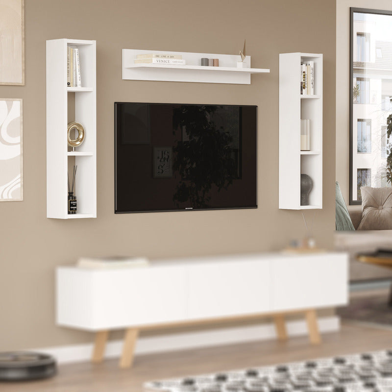 Estantería de Pared con Balda y Laterales – 90x20x16 cm – Color Blanco – Mueble Decorativo Modular – Buyqualia
