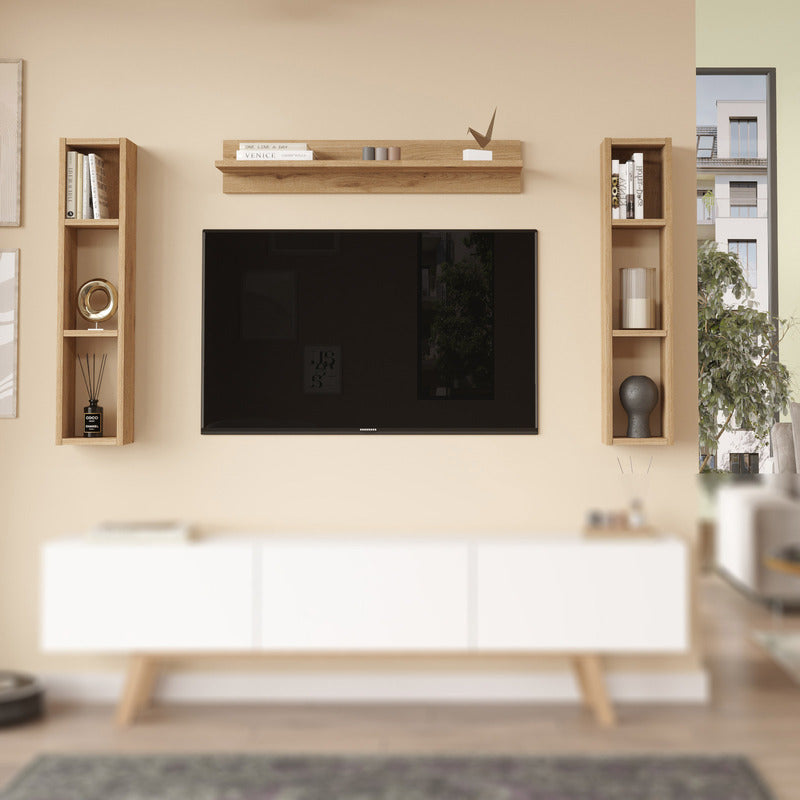 Estantería de Pared con Balda y Laterales – 90x20x16 cm – Color Blanco – Mueble Decorativo Modular – Buyqualia