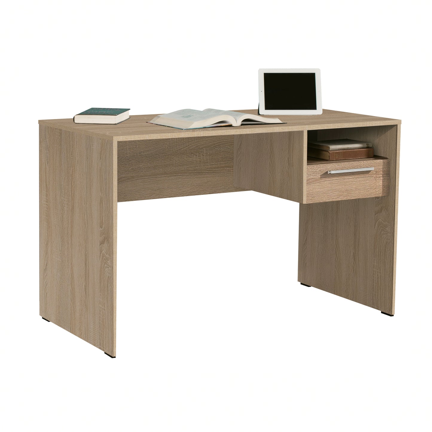 Buyqualia Mesa Escritorio Cajón con Cerradura y Estante en Color Blanco y Roble