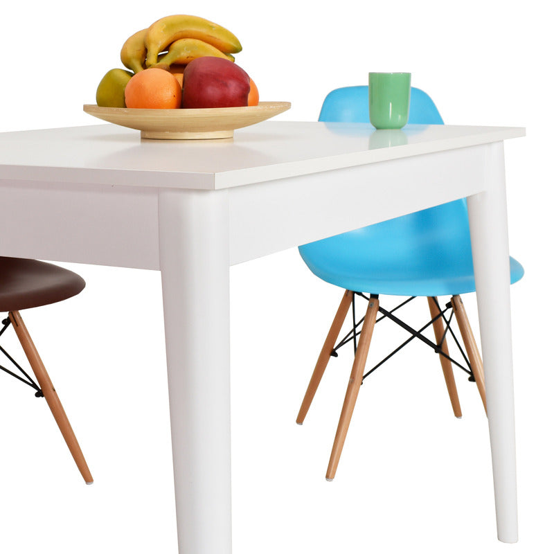 Mesa de Comedor Blanca – Melamina de Alta Resistencia, Estilo Moderno para 4 a 6 Personas - 70x110x77cm - Buyqualia