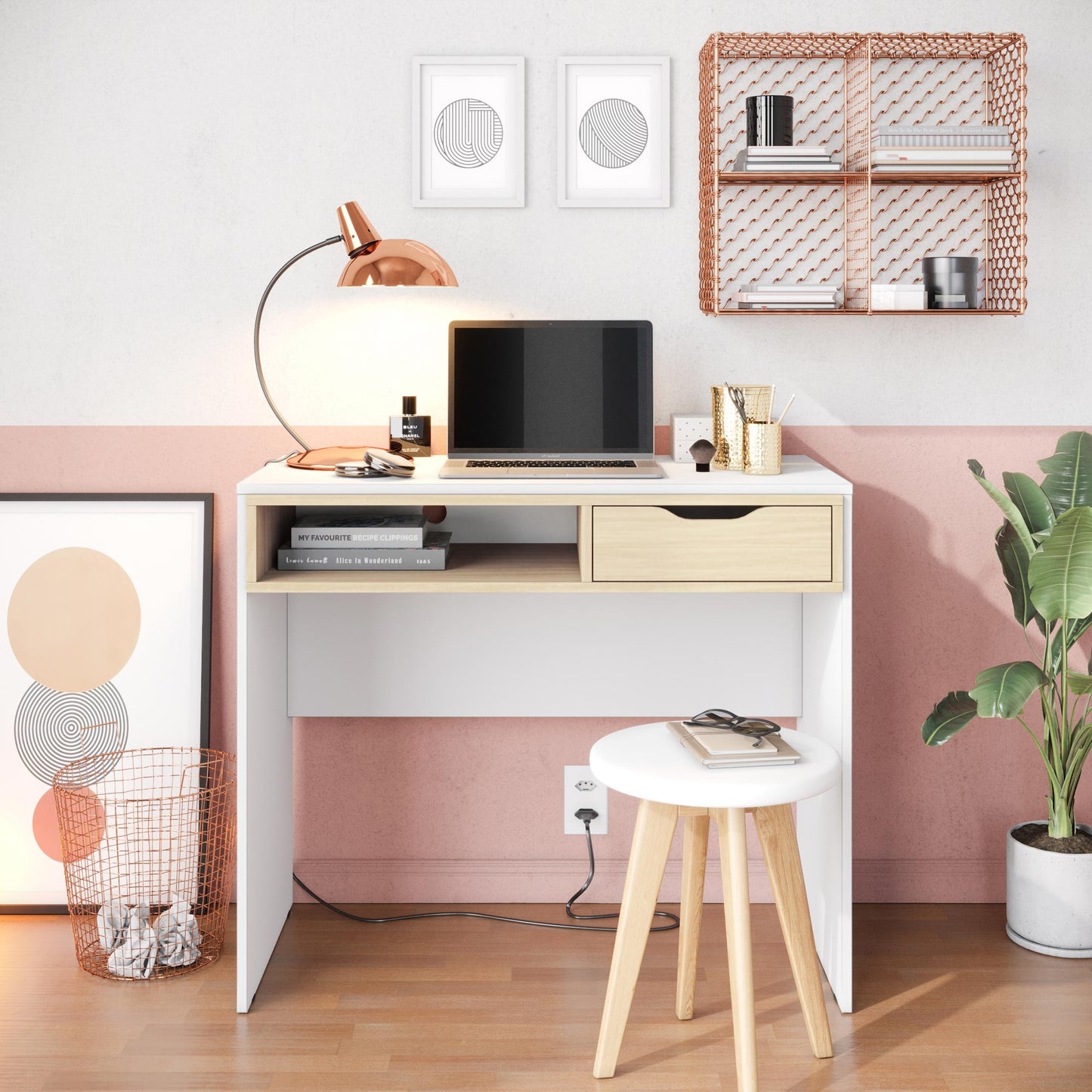 Escritorio Blanco con Cajón Color Cambrian  – Mesa de Estudio Moderna con Almacenaje - 78x90x44 cm - Buyqualia