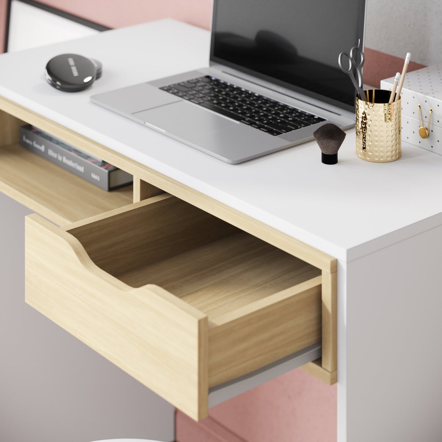 Escritorio Blanco con Cajón Color Cambrian  – Mesa de Estudio Moderna con Almacenaje - 78x90x44 cm - Buyqualia