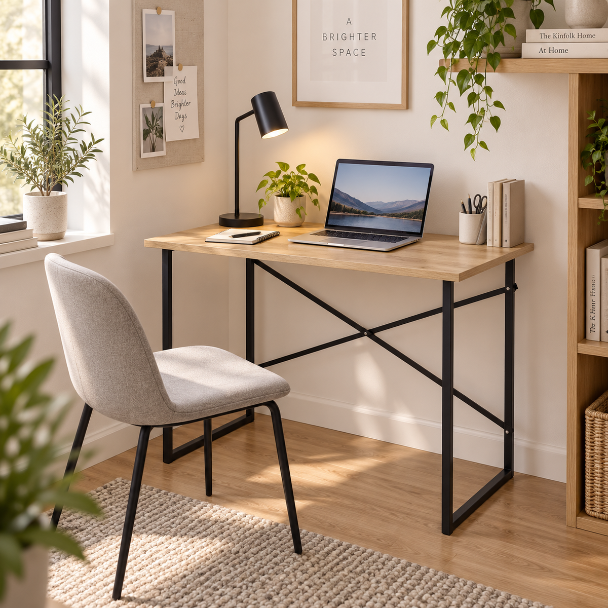 Mesa Escritorio Estilo Industrial Tapa Color Safir y Patas de Acero Negro Escritorio Moderno para Oficina o Estudio