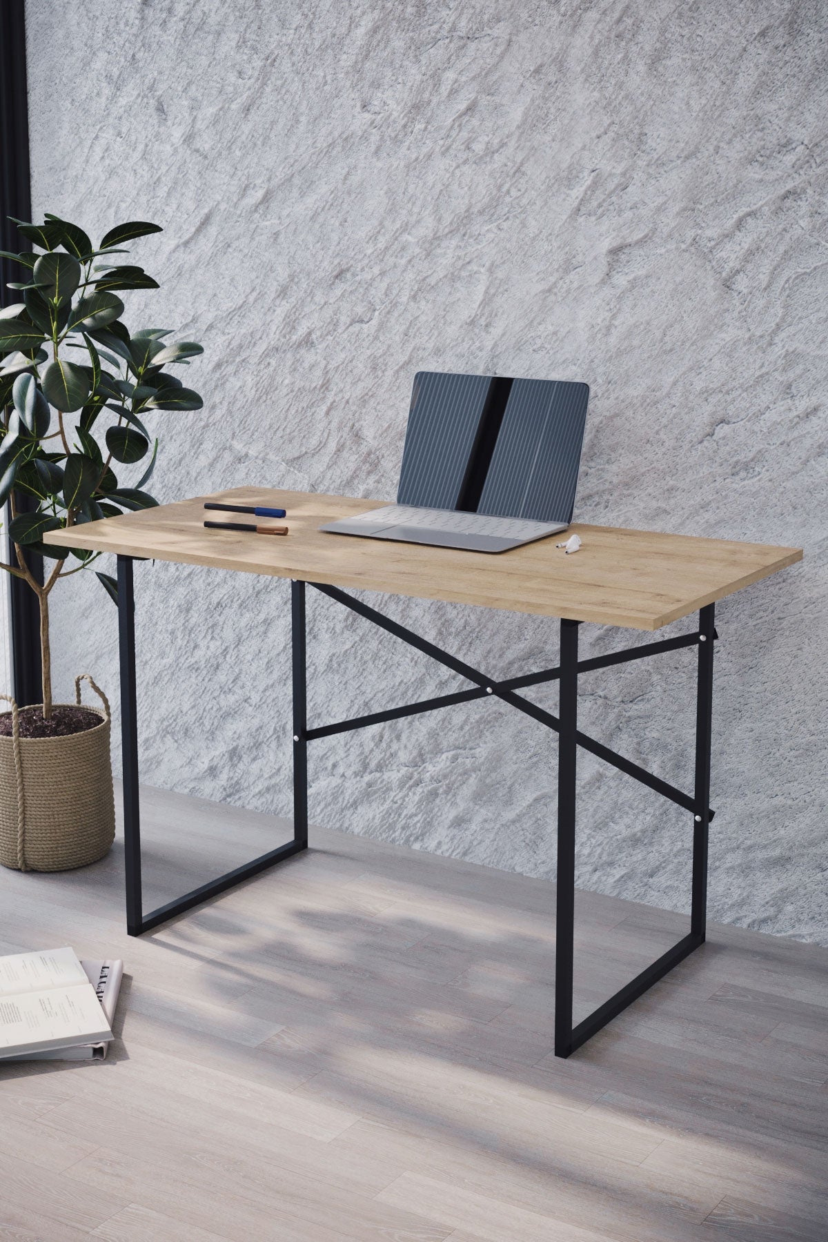 Mesa Escritorio Estilo Industrial 120x75x60 cm | Tapa Color Safir y Patas de Acero Negro | Escritorio Moderno para Oficina o Estudio - Buyqualia