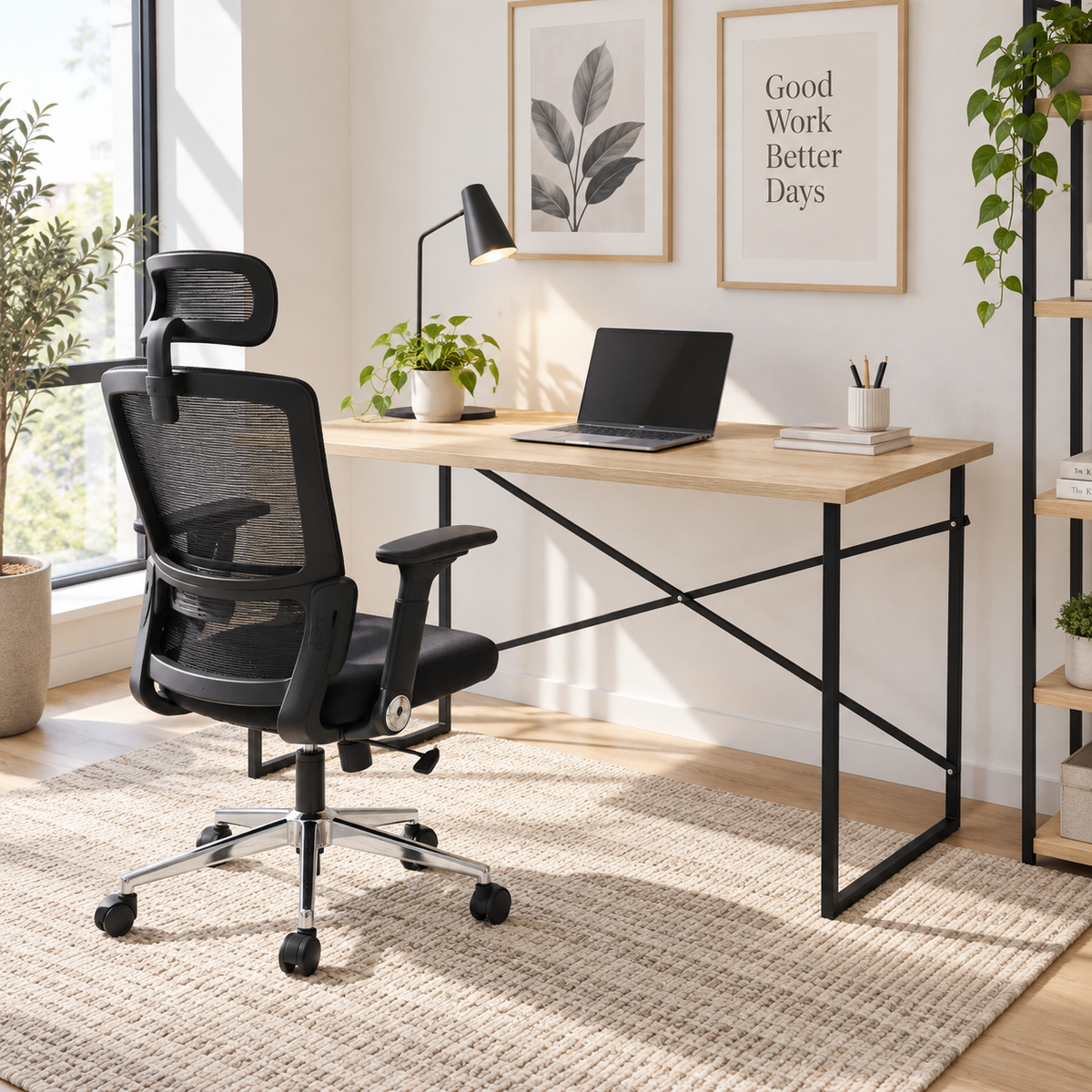 Mesa Escritorio Estilo Industrial Tapa Color Safir y Patas de Acero Negro Escritorio Moderno para Oficina o Estudio