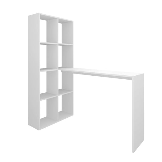 Buyqualia Escritorio con estantería de 8 Huecos Reversible, Mesa de Ordenador Color Blanco (Alto 150/ Ancho 135/ Fondo 65)