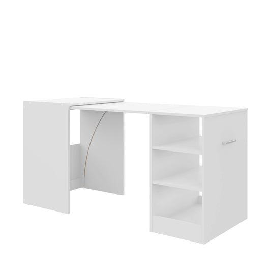 Mesa Auxiliar Retractil con Almacenamiento – Blanca - Estilo Moderno Multifuncional - Medidas (mesa extendida): 149x76x63cm - Buyqualia