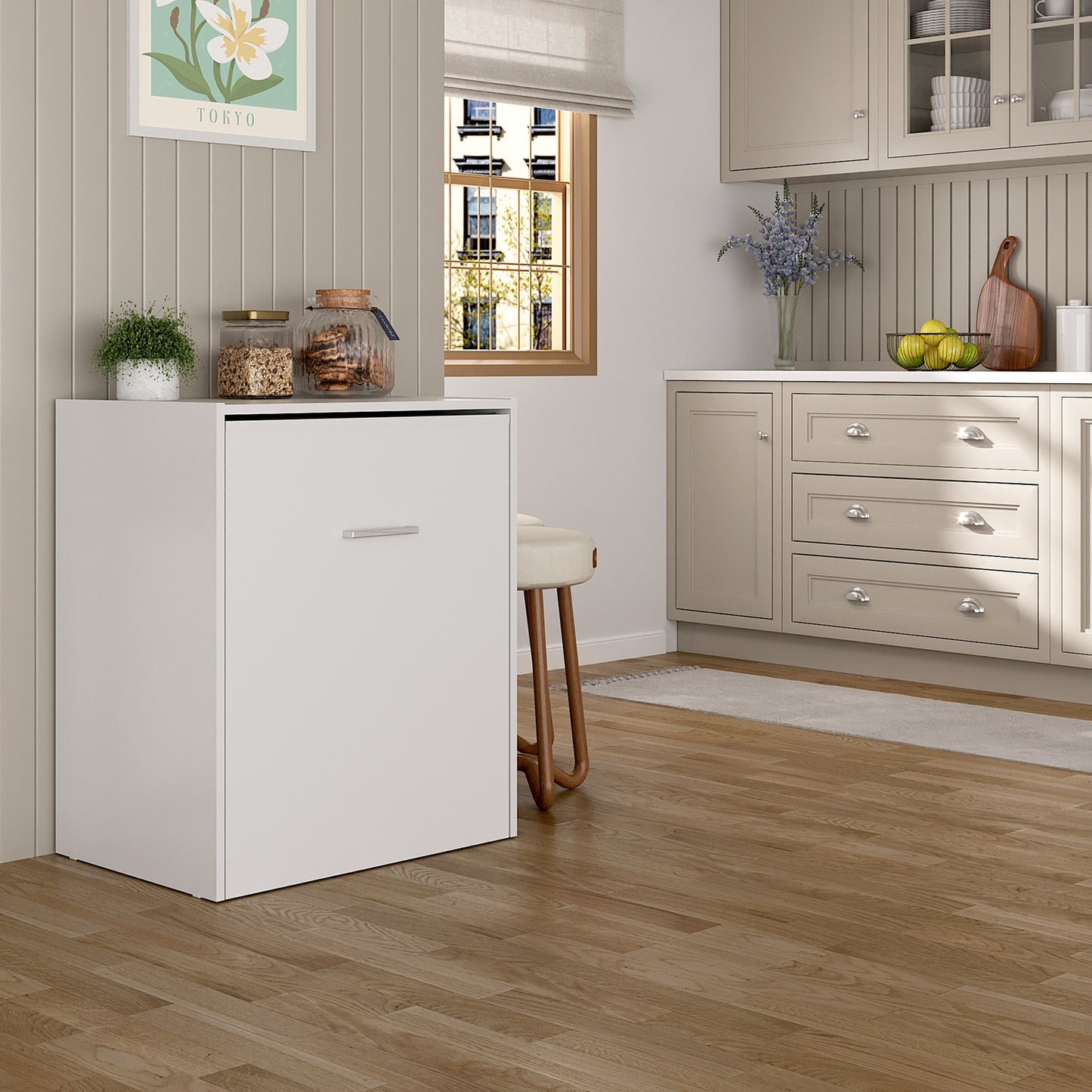 Mesa Auxiliar Retractil con Almacenamiento – Blanca - Estilo Moderno Multifuncional - Medidas (mesa extendida): 149x76x63cm - Buyqualia