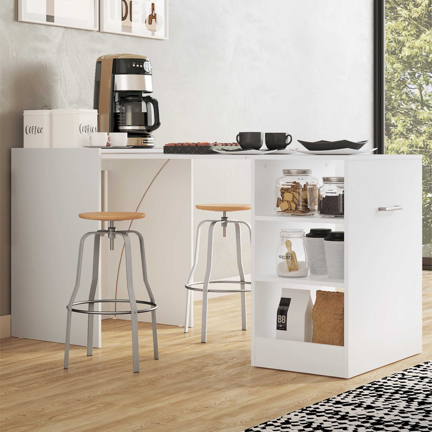 Mesa Auxiliar Retractil con Almacenamiento – Blanca - Estilo Moderno Multifuncional - Medidas (mesa extendida): 149x76x63cm - Buyqualia
