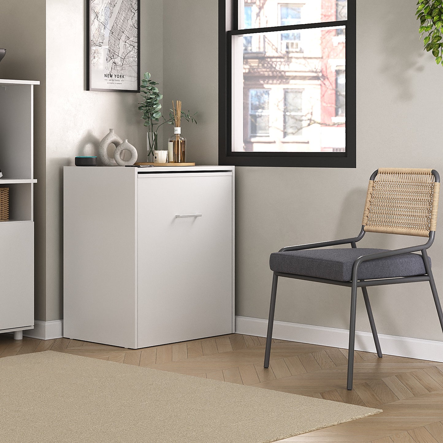 Mesa Auxiliar Retractil con Almacenamiento – Blanca - Estilo Moderno Multifuncional - Medidas (mesa extendida): 149x76x63cm - Buyqualia