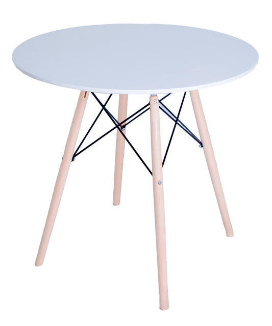 Mesa de comedor blanca con patas color madera natural – Estilo nórdico compacto, en dos Tamaños - Buyqualia