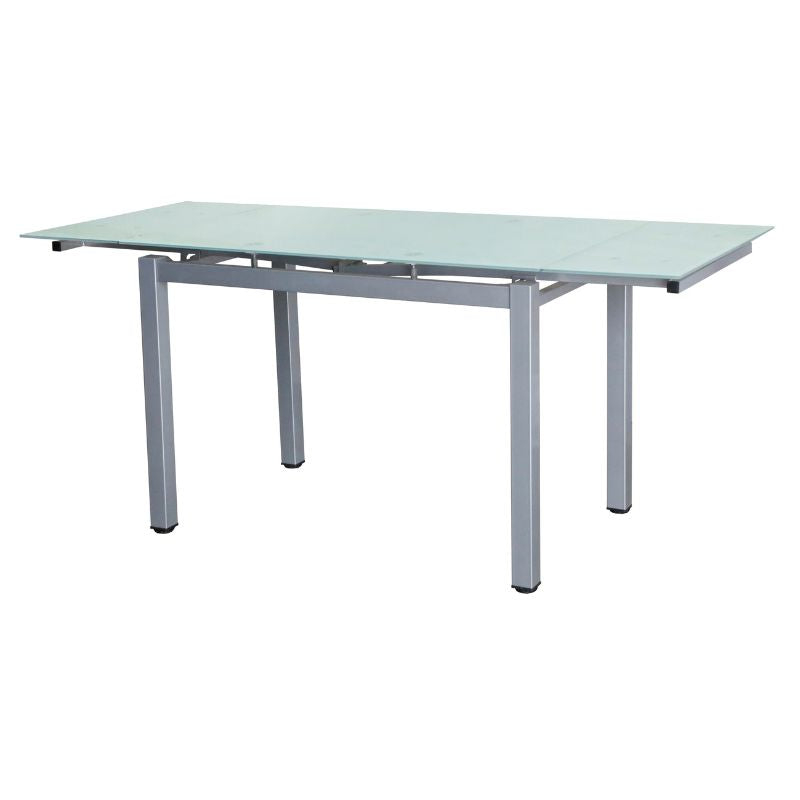Mesa de Comedor Extensible con Tapa de Vidrio Opaco y Estructura de Aluminio Gris – 110/170x70x76 cm – Moderna y Funcional