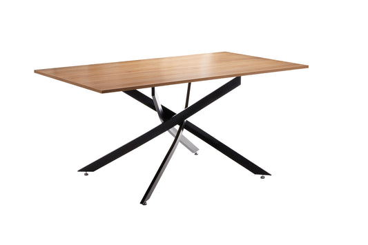 Mesa de comedor con tapa color safir y patas metálicas negras entrelazadas – Diseño moderno industrial, 73x160x90 cm - Buyqualia