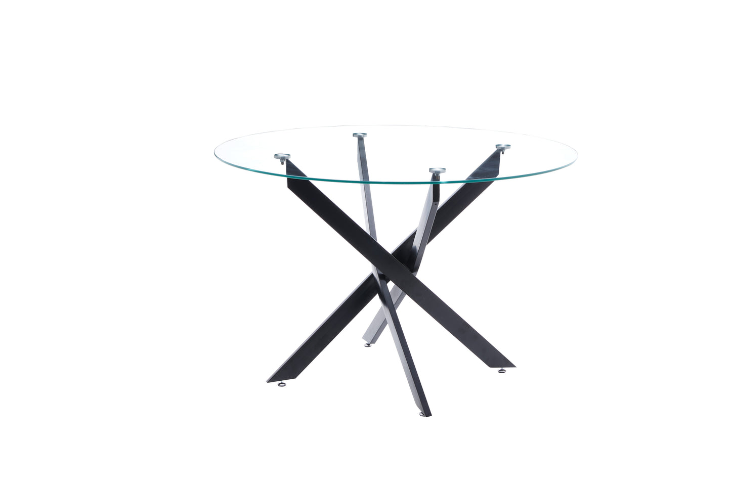 Mesa de comedor redonda con tapa de cristal y patas de metal negro – Diseño moderno y elegante, 75x110x110 cm - Buyqualia