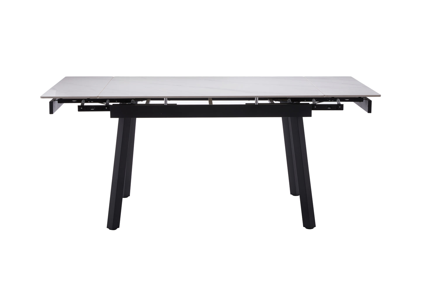 Mesa de comedor extensible con tapa efecto mármol blanco y patas metálicas negras – Elegante y moderna, 120-180x85x77 cm - Buyqualia